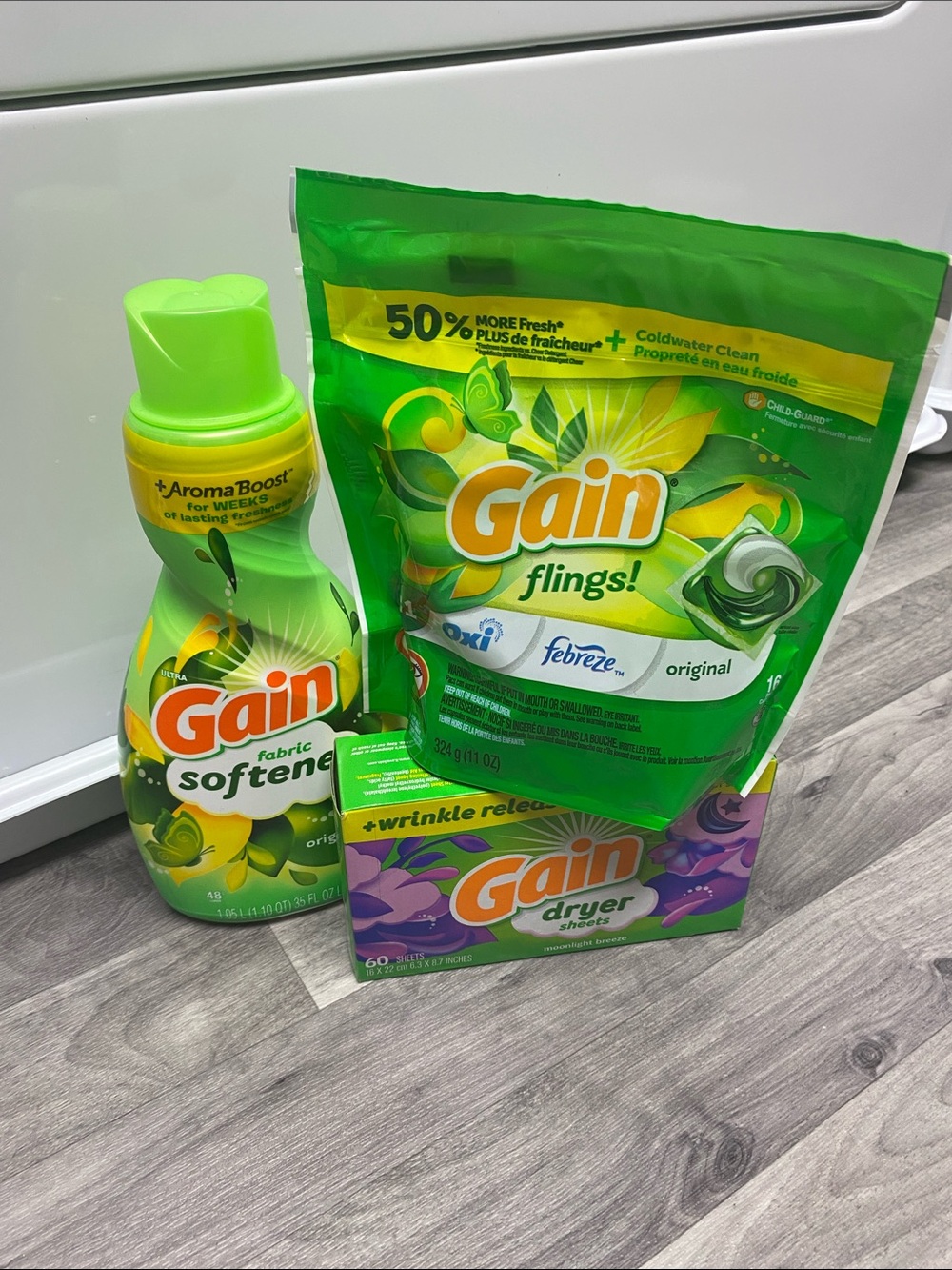 Original Scent Fabric Softener + Flings! Pods & Dryer Sheets - gain
